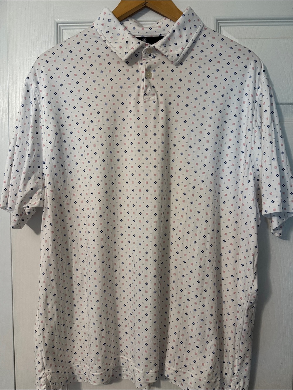 Hart Schaffner Marx White Polo with Red and Blue Micro Print